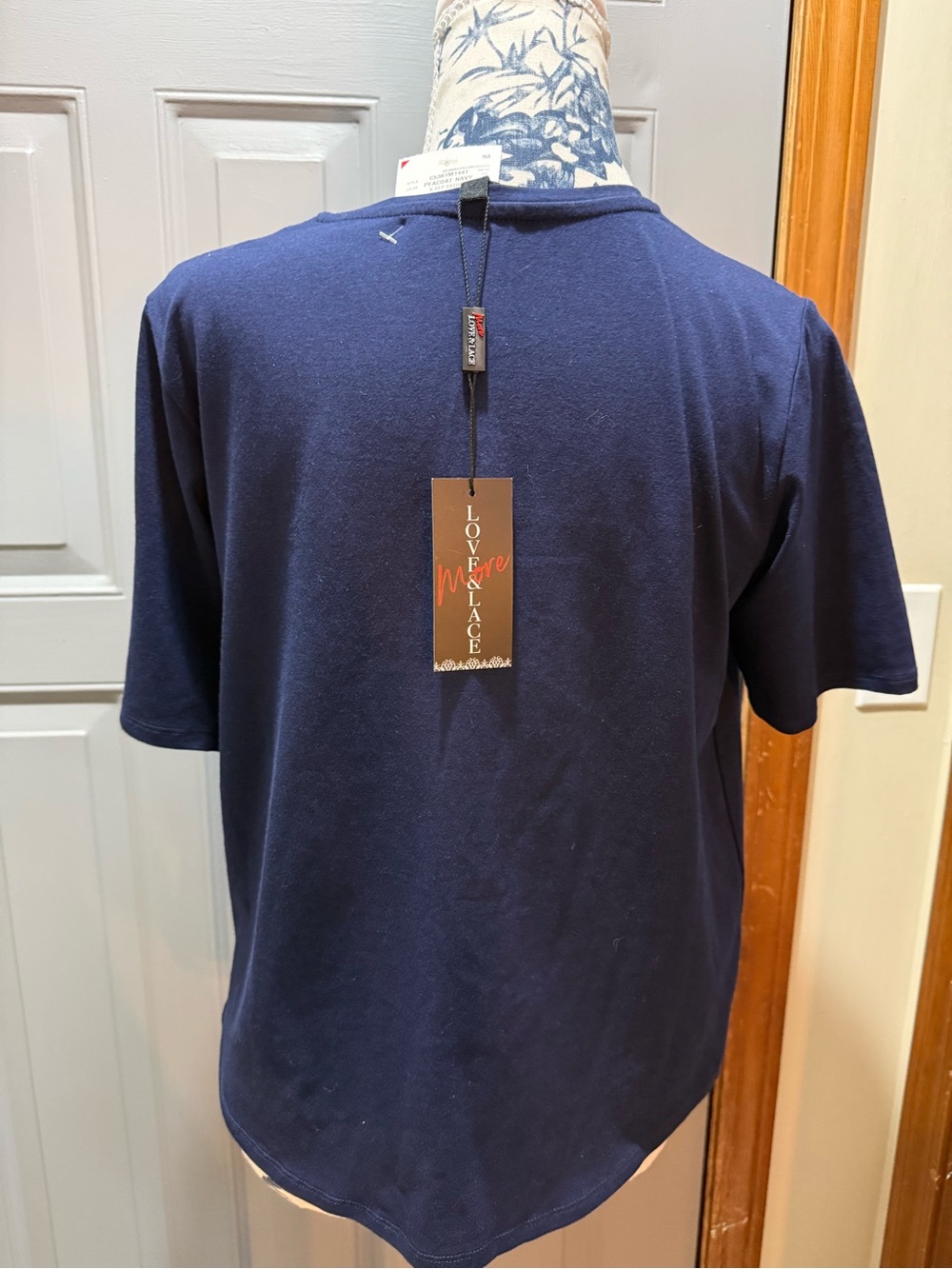 Navy Short-Sleeve Top with 'Love' Rhinestone Script (nwt)-small - Picture 5 of 11